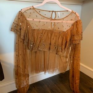 EUC Free People Mesh sequin top